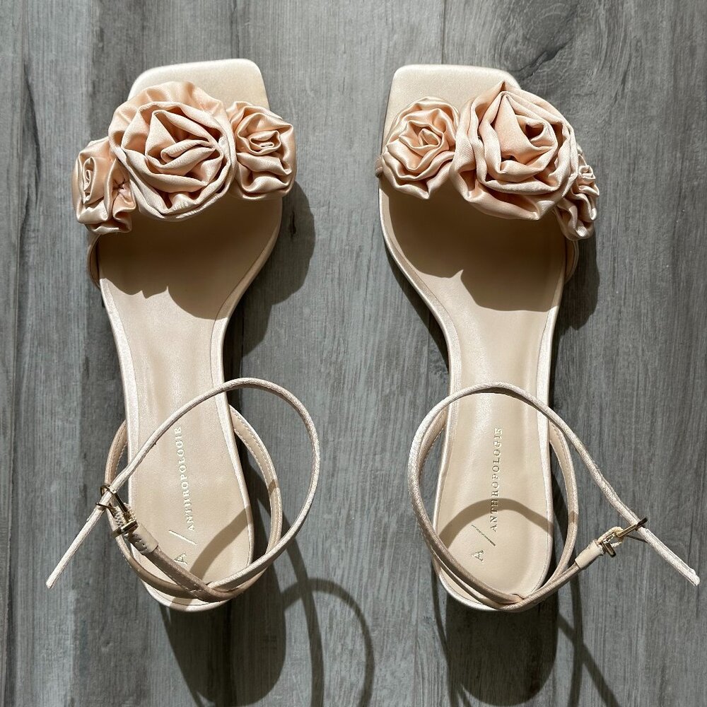 Anthropologie Blush Rosette Ankle-Strap Heels